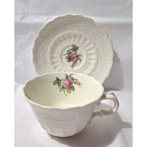 Vintage Spode Copeland Billingsley Flat Teacup And Saucer Billingsley Rose Pink